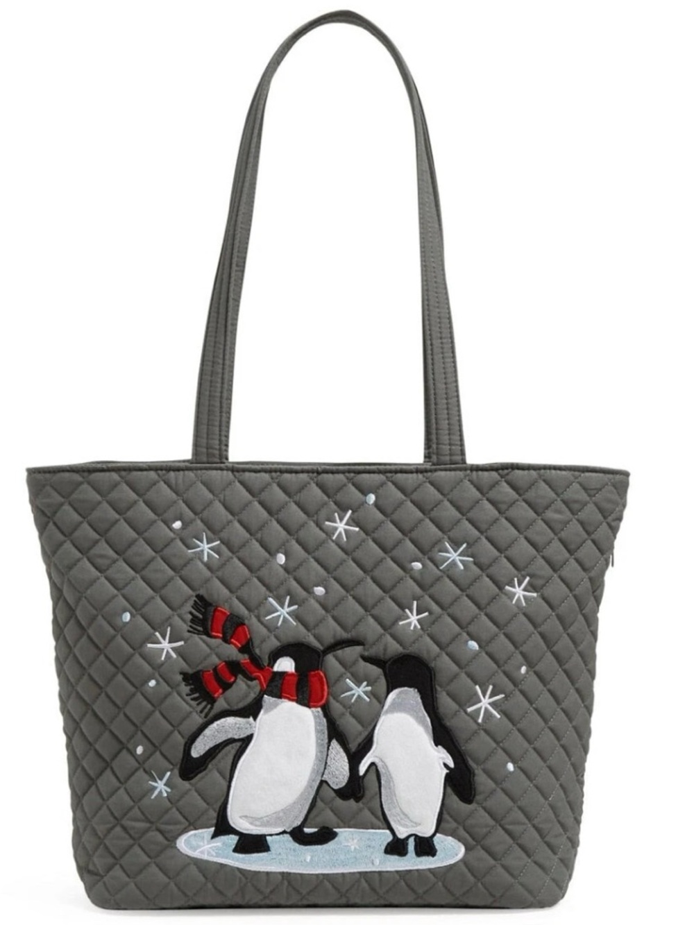 Vera Bradley Penguin Pair Quilted Embroidered Gray Tote Bag - New Never Used